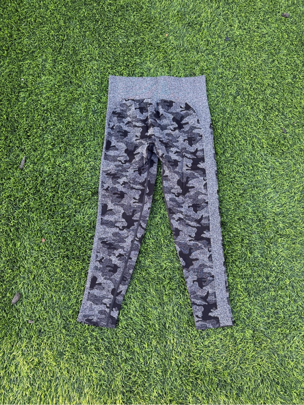 Women's High-Waist Gray Camo Leggings - Stretch Active Leggings